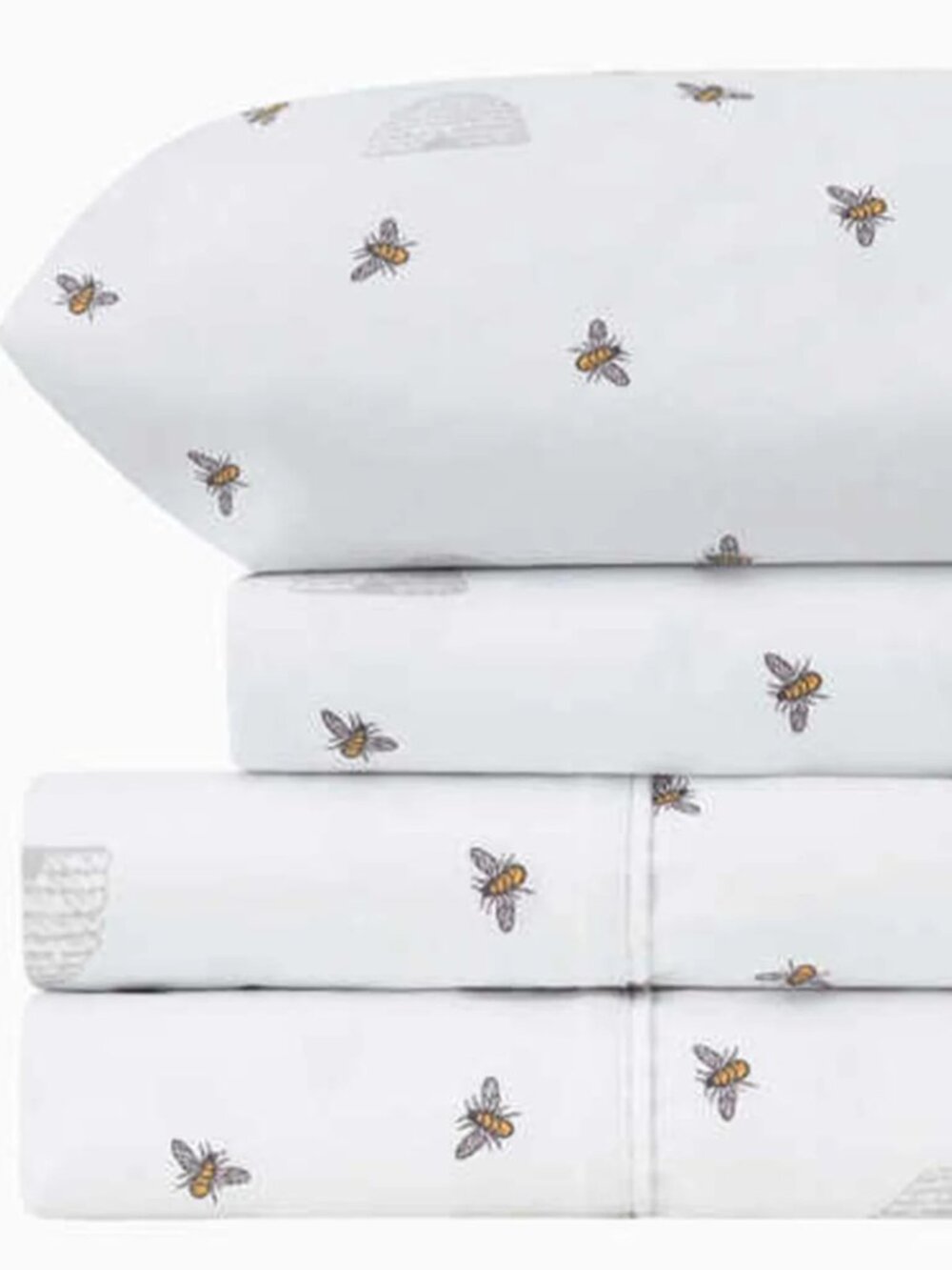 New NWT Charisma Sheet Set, Queen Honey Bee Hive Theme White Microfiber Brushed